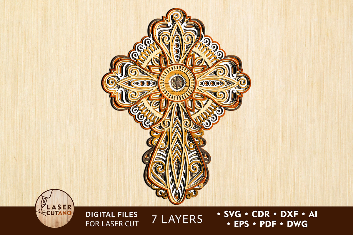 CROSS Multilayer Template,Wall Decor, a Design Template by LaserCutano (Photo 1 of 7)