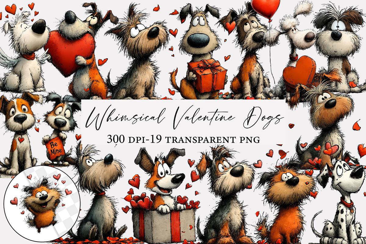 Whimsical Valentine Dogs Clipart, an Illustration by Designworld (Photo 1 of 5)