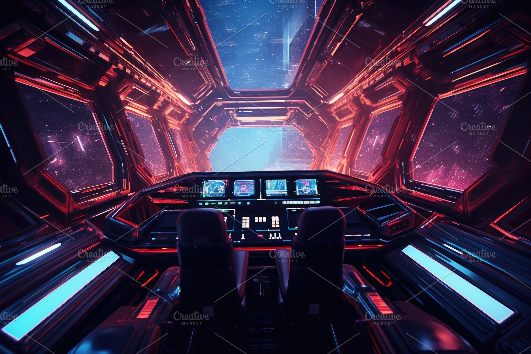 Spaceship interior with view on the, a Photo by Iftikhar Alam