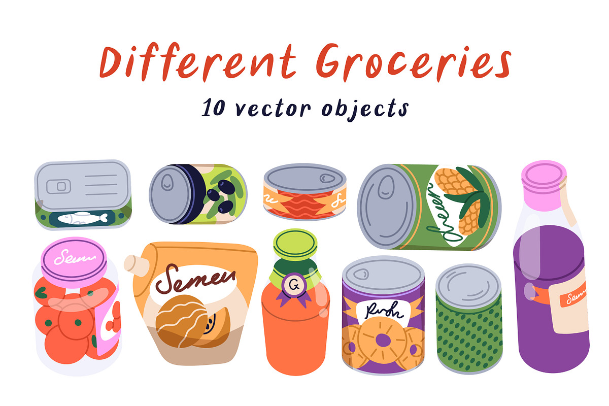 Tin cans and bottles, preserves set, a Food Illustration by Good Studio (Photo 1 of 6)