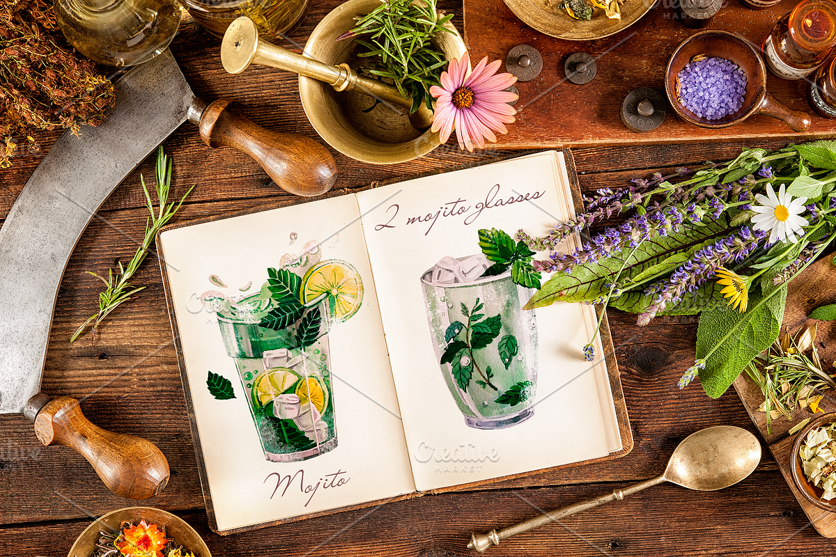 Mint. Mojito. Frames. Watercolor., an Object Illustration by Ojeny shop (Photo 2 of 3)