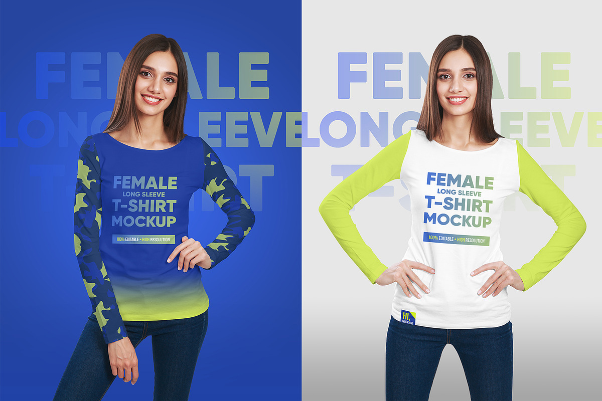 Female Long Sleeve T-Shirt Mockups, a Shirt Mockup by Hi, Mock-Up! (Photo 6 of 9)