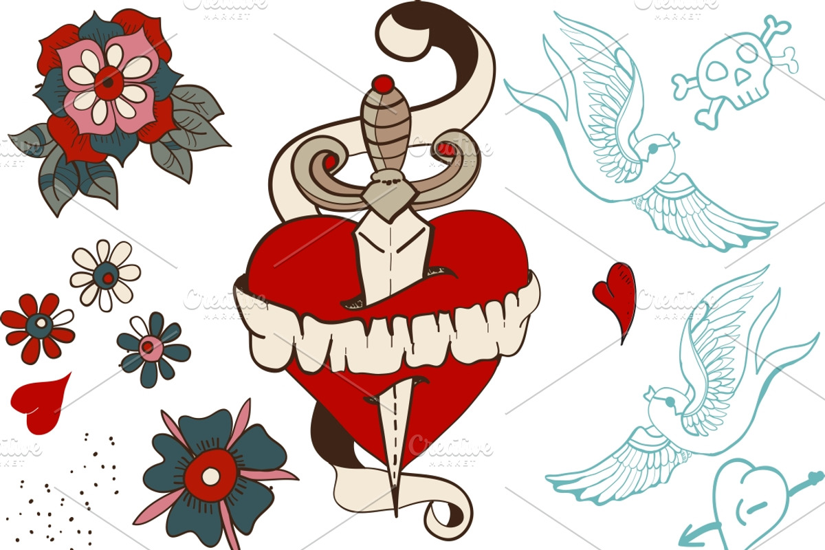 Valentine card - old school tattoo preview 2