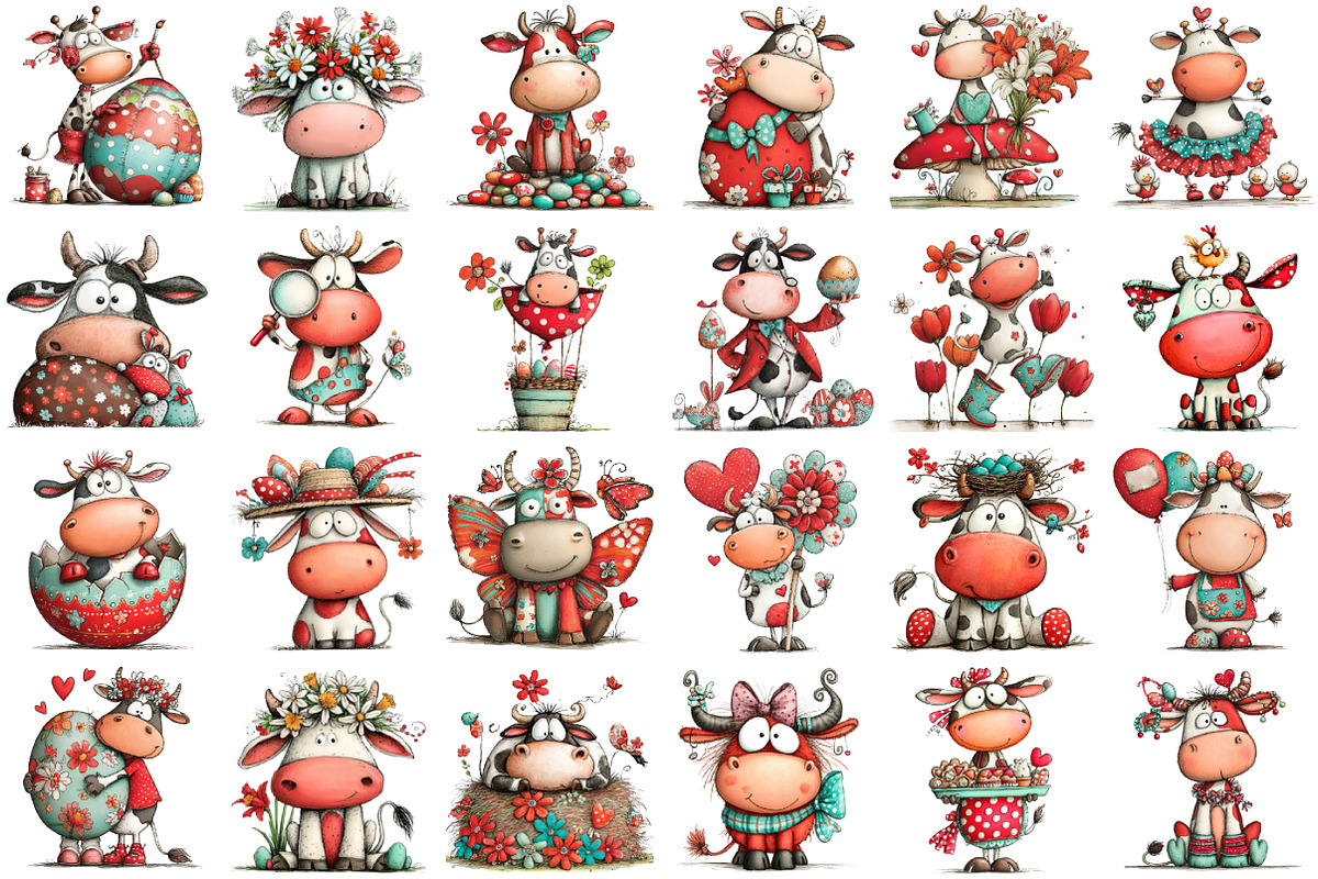 Whimsical Easter Cow Clipart, an Illustration by designcity5 (Photo 2 of 5)