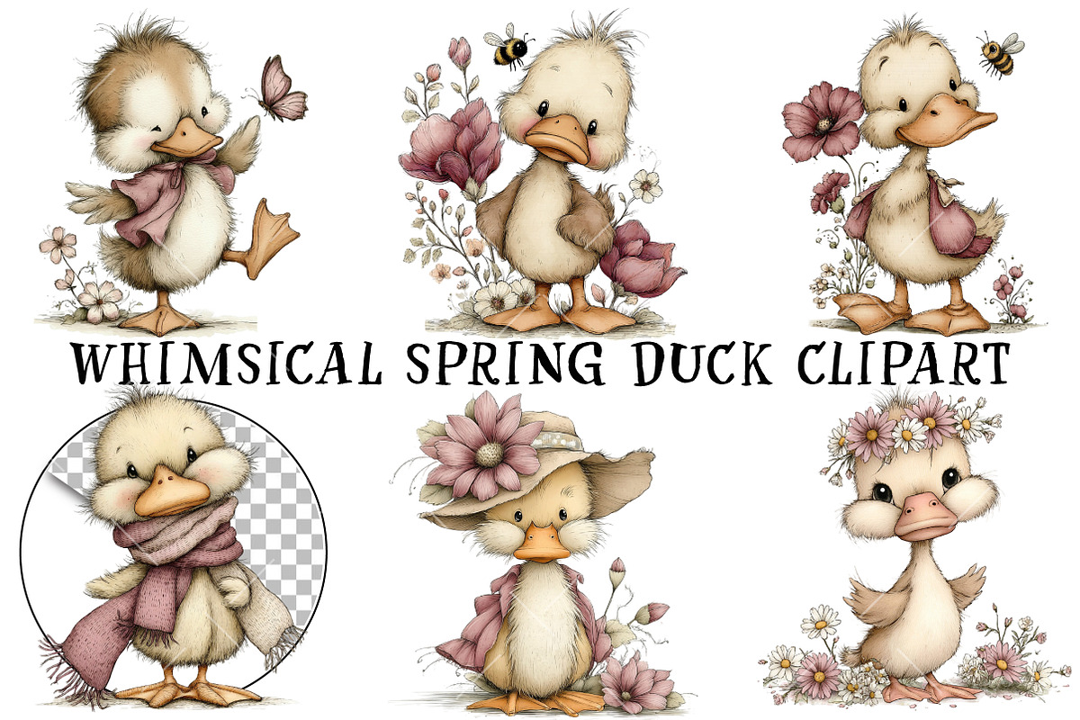 Whimsical Spring Duck Clipart, an Illustration by OK Design (Photo 2 of 6)
