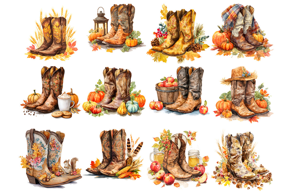 Autumn Cowboy Boots Clipart, a Decorative Illustration by stickermadness (Photo 2 of 4)