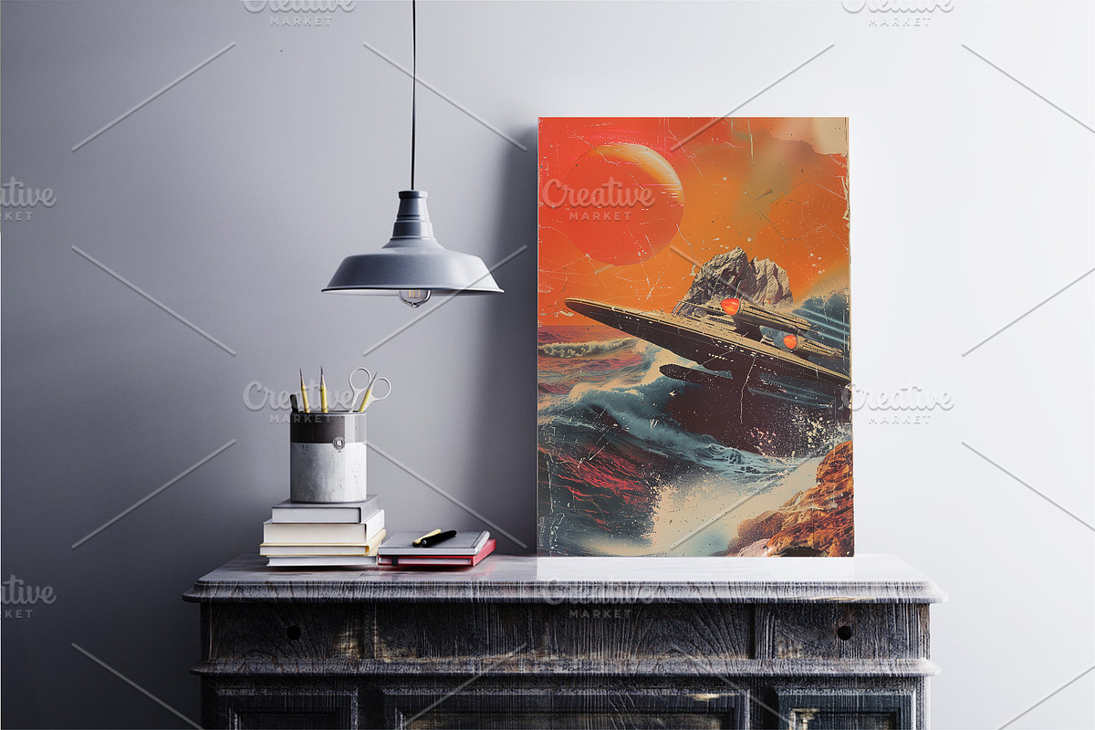 Grunge Spaceship Posters. Retro Art., a Decorative Illustration by KENO Mascots (Photo 4 of 6)