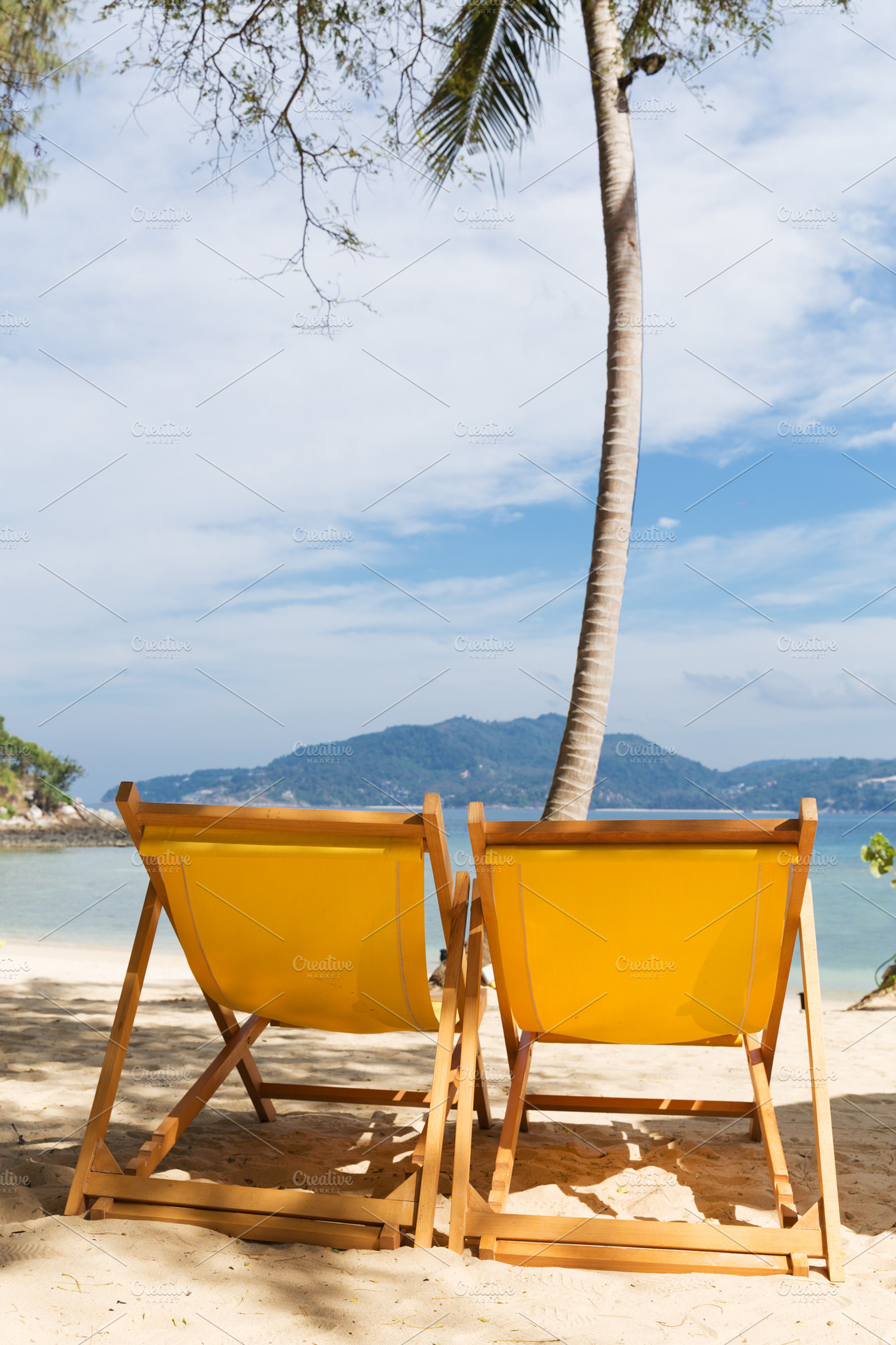 Summer beach sun chairs lounger stock photo containing beach and sun, a Nature Photo by Anna Moskvina