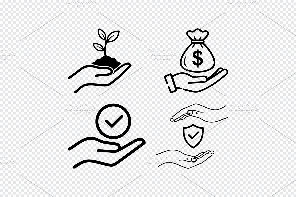 Hand icons representing growth, an Outline Icon by Toufiqul