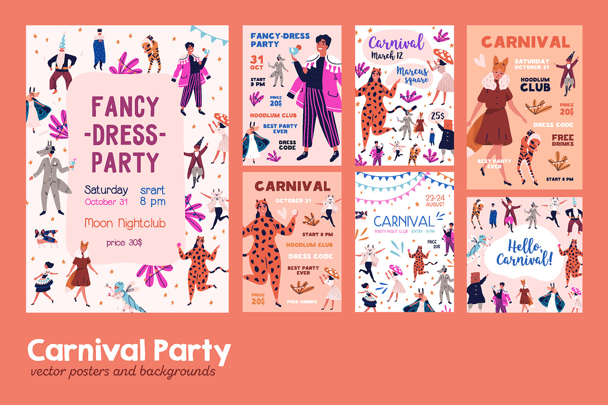Сarnival party posters, background, a Decorative Illustration by Good Studio (Photo 1 of 9)