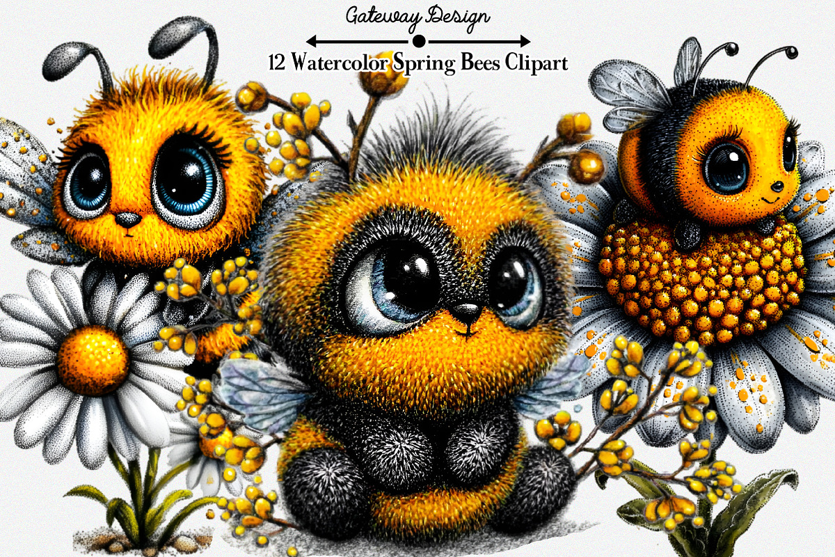 Watercolor Spring Bee Clipart, an Illustration by GatewayDesign (Photo 1 of 5)