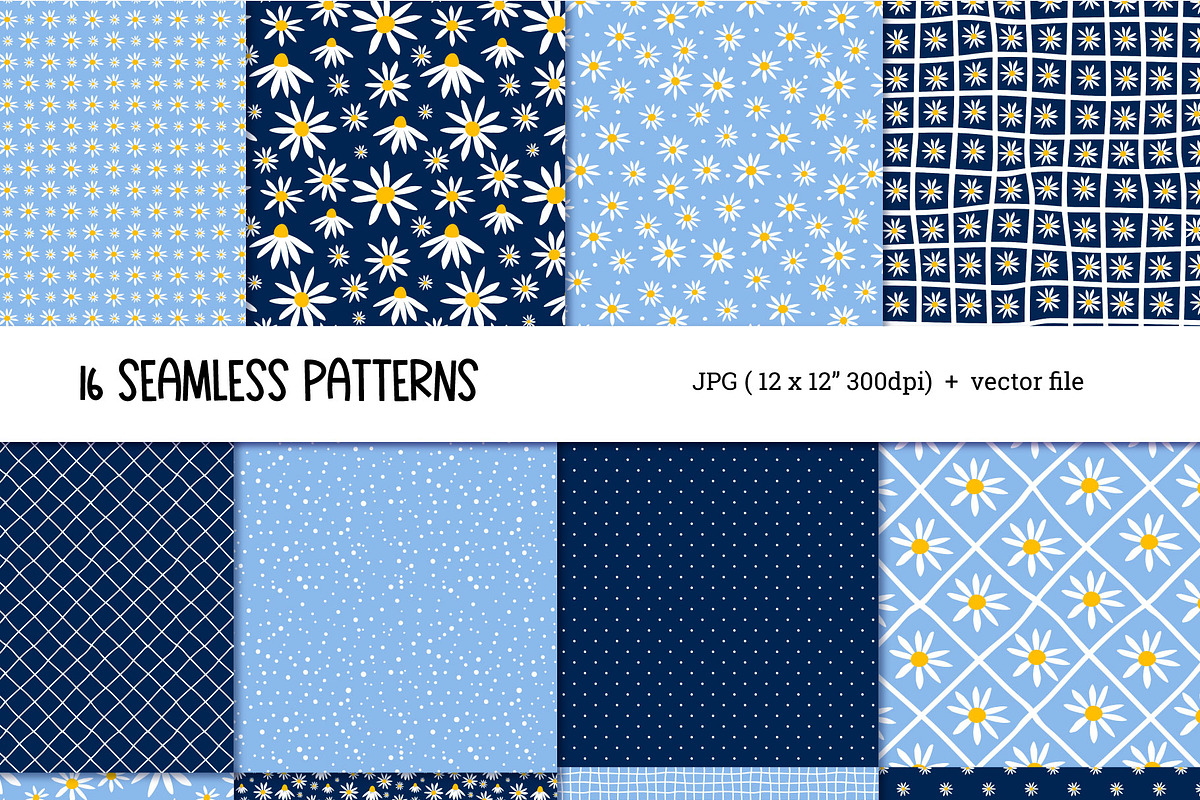 Daisy Flower Pattern Digital Paper, a Pattern Graphic by AvaAva (Photo 6 of 21)