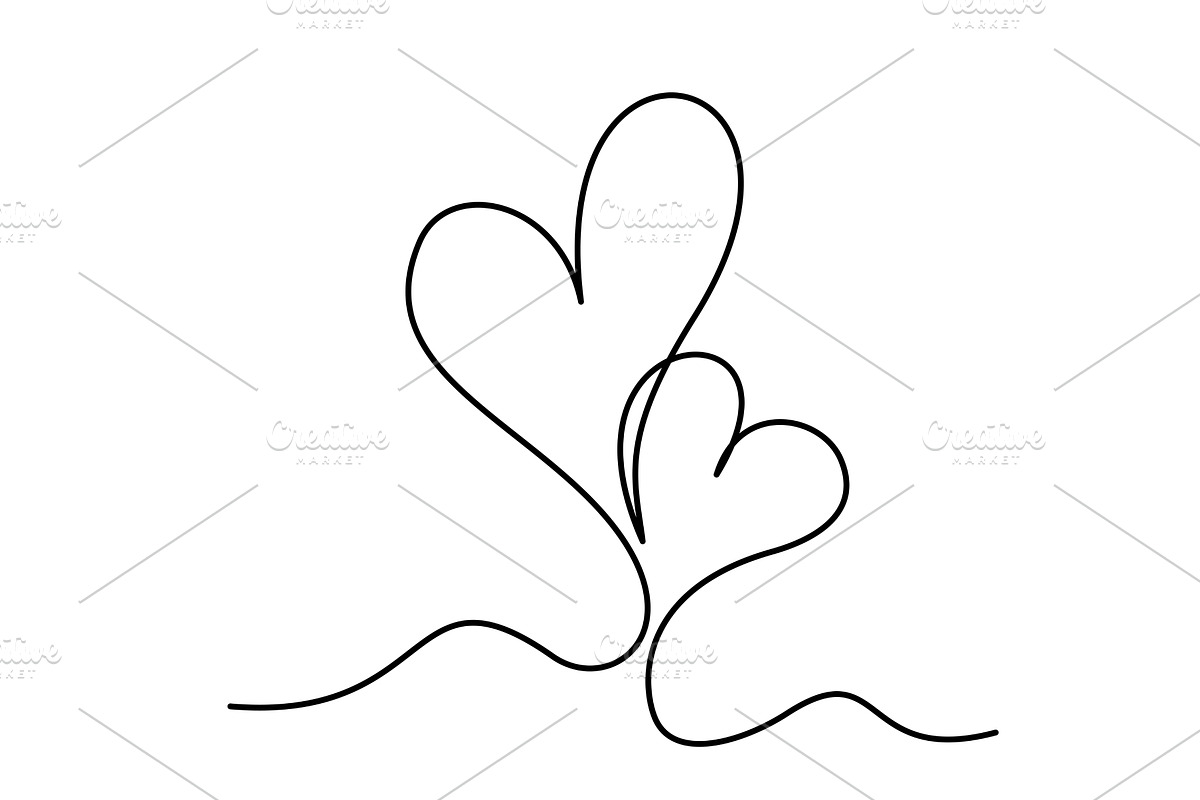 Two Hearts Continuous One Line, a Decorative Illustration by Valenty