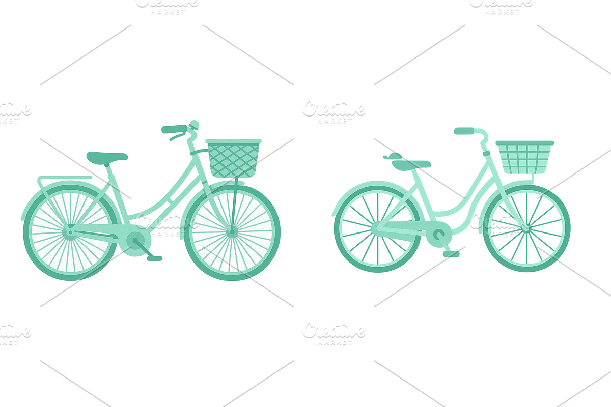 Two pastel bicycles with baskets, an Illustration by ZinetroN