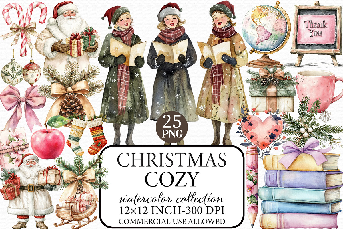 Watercolor Christmas Cozy Clipart, an Illustration by Libby Wishes (Photo 1 of 7)