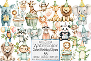Watercolor Safari Birthday Clipart, a Seasonal Illustration by Design Market (Thumbnail 1 of 5)