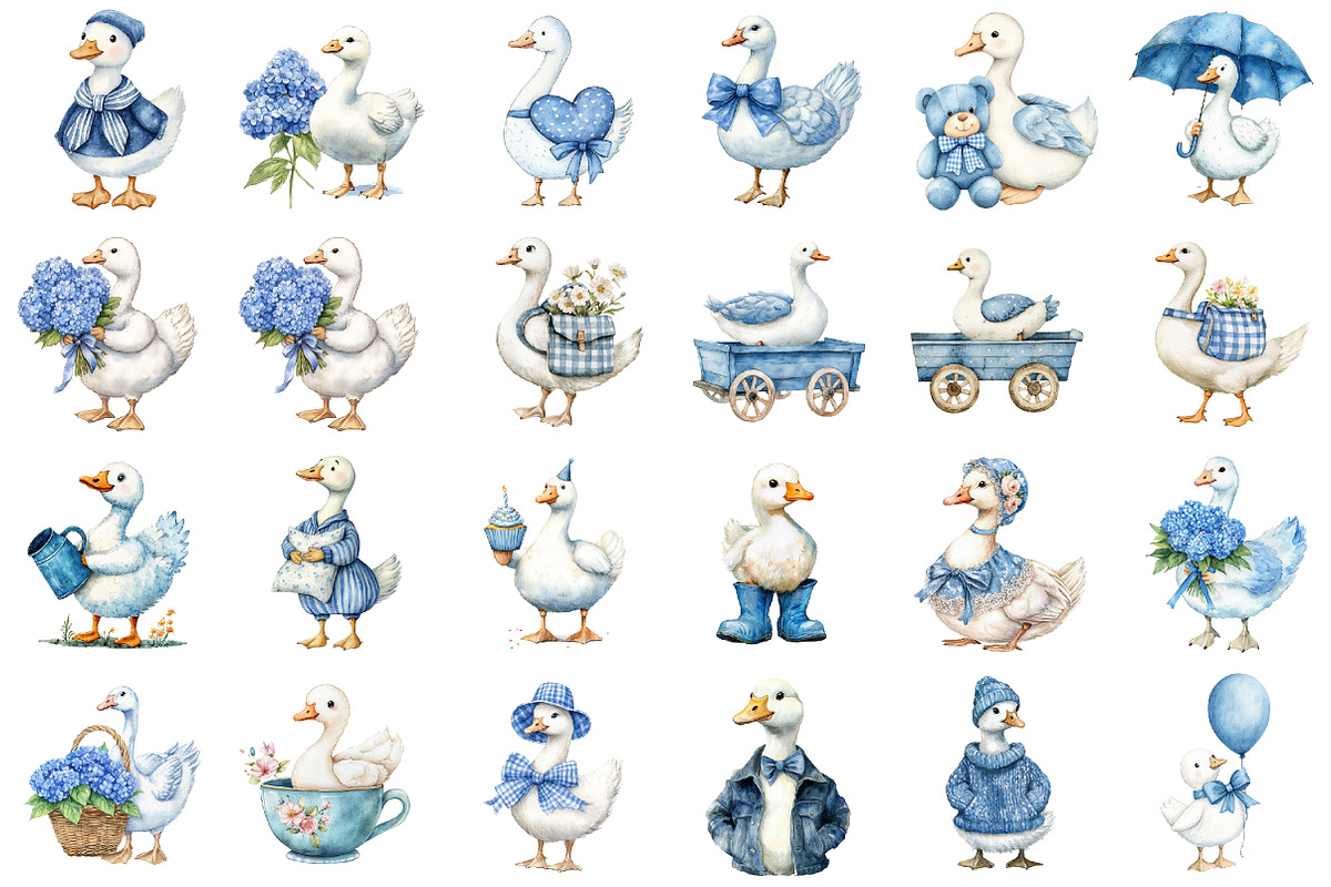 Watercolor Blue Silly Goose Clipart, a Seasonal Illustration by designcity5 (Photo 2 of 5)