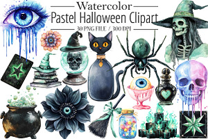 Pastel Halloween Clipart Bundle, an Illustration by Libby Wishes