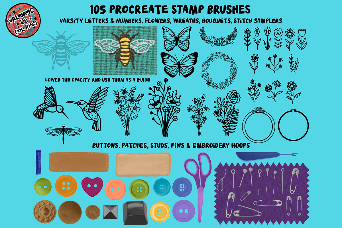 Procreate Stitch Embroidery BrushSet, a Brush Add-On by AlwaysBeColoring (Photo 8 of 13)