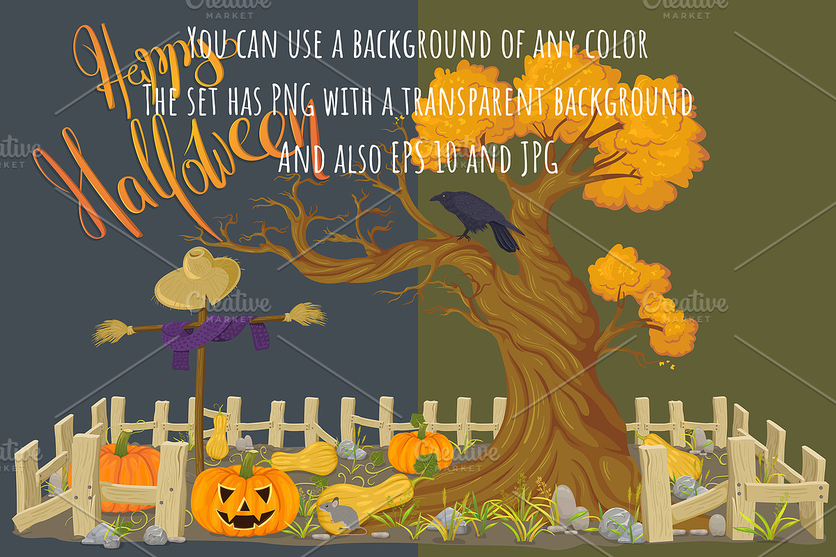 Halloween tree. Big set, an Illustration by HmarkaShop (Photo 3 of 5)