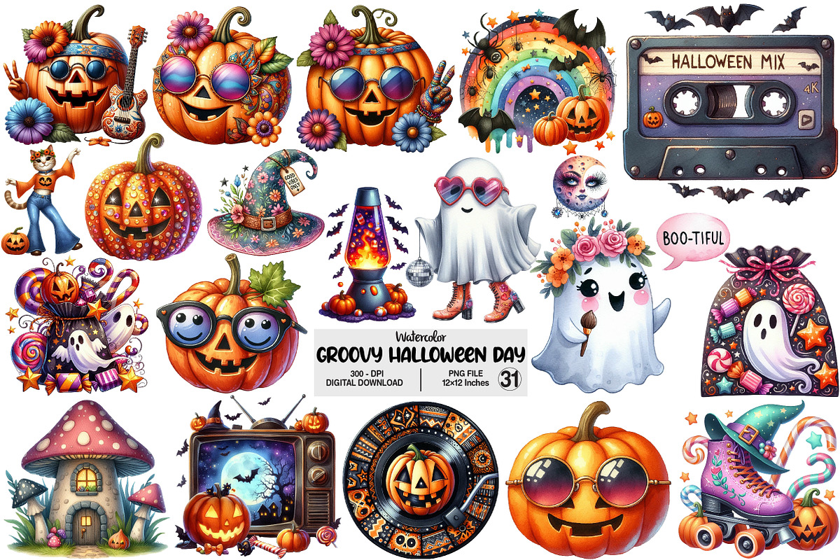 Groovy Halloween Day Clipart, an Illustration by Pixels.Craft (Photo 1 of 7)