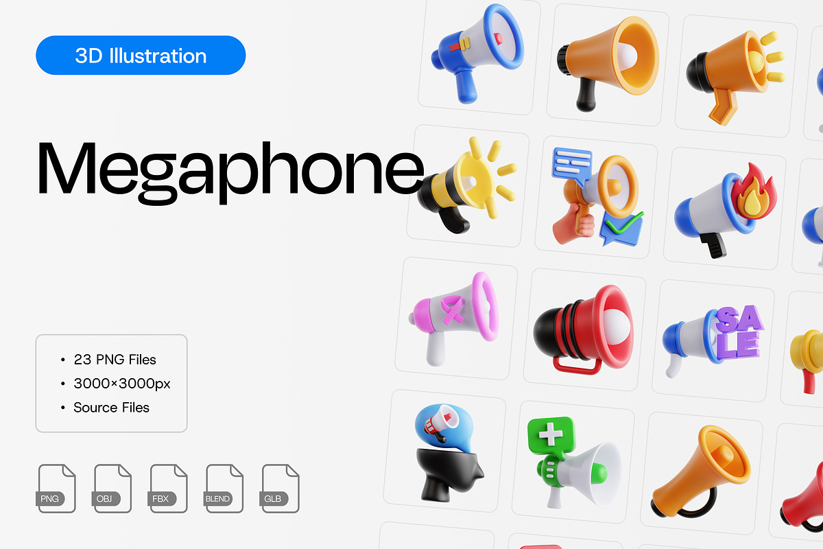 Megaphone 3D Icon Set, an Object 3D Model by Eklip Studio (Photo 1 of 2)