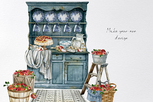 Watercolor Vintage Kitchen Clipart