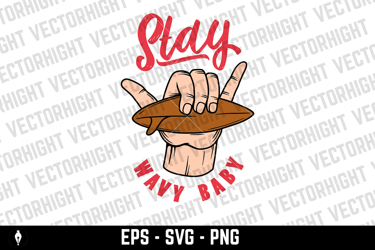 Stay wavy baby. Hand with shaka sign, a Sport Illustration by Vectorhight