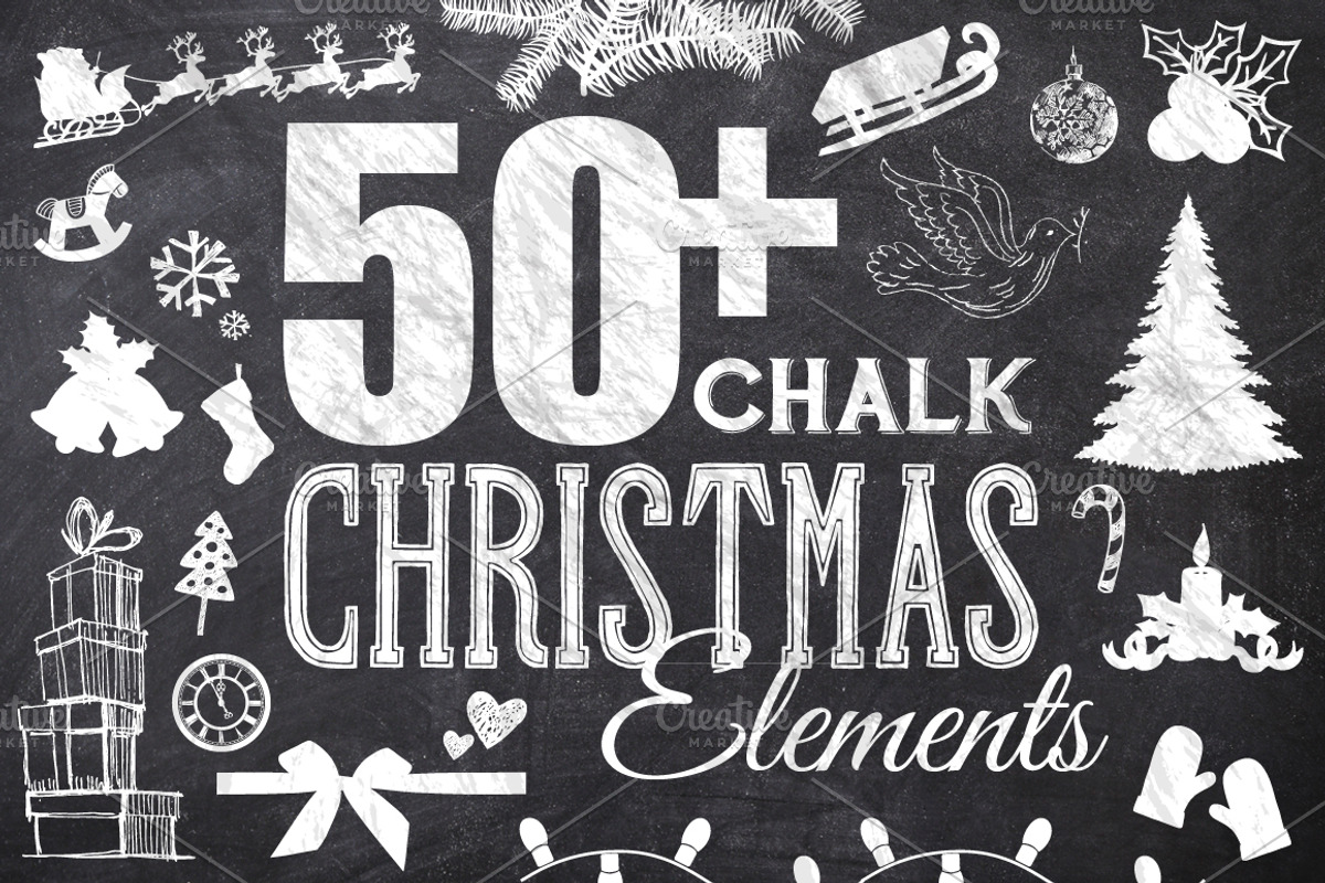 50 Chalk Christmas Elements