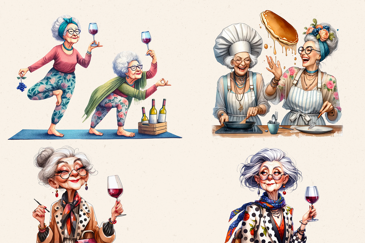FUNNY OLD LADIES CLIPART, a Person Illustration by Daring Digies (Photo 3 of 6)