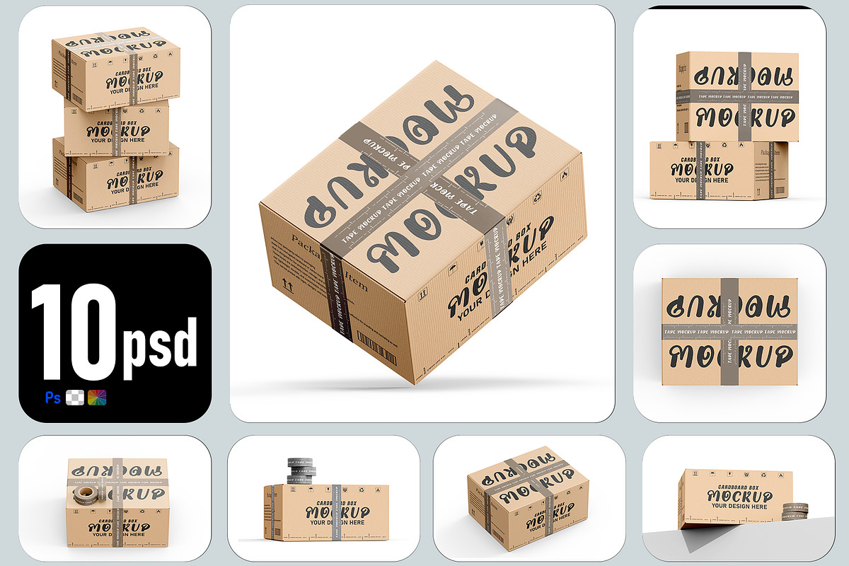Corrugate Cardboard Shipping Box set, a Packaging Mockup by pixelmock (Photo 2 of 16)