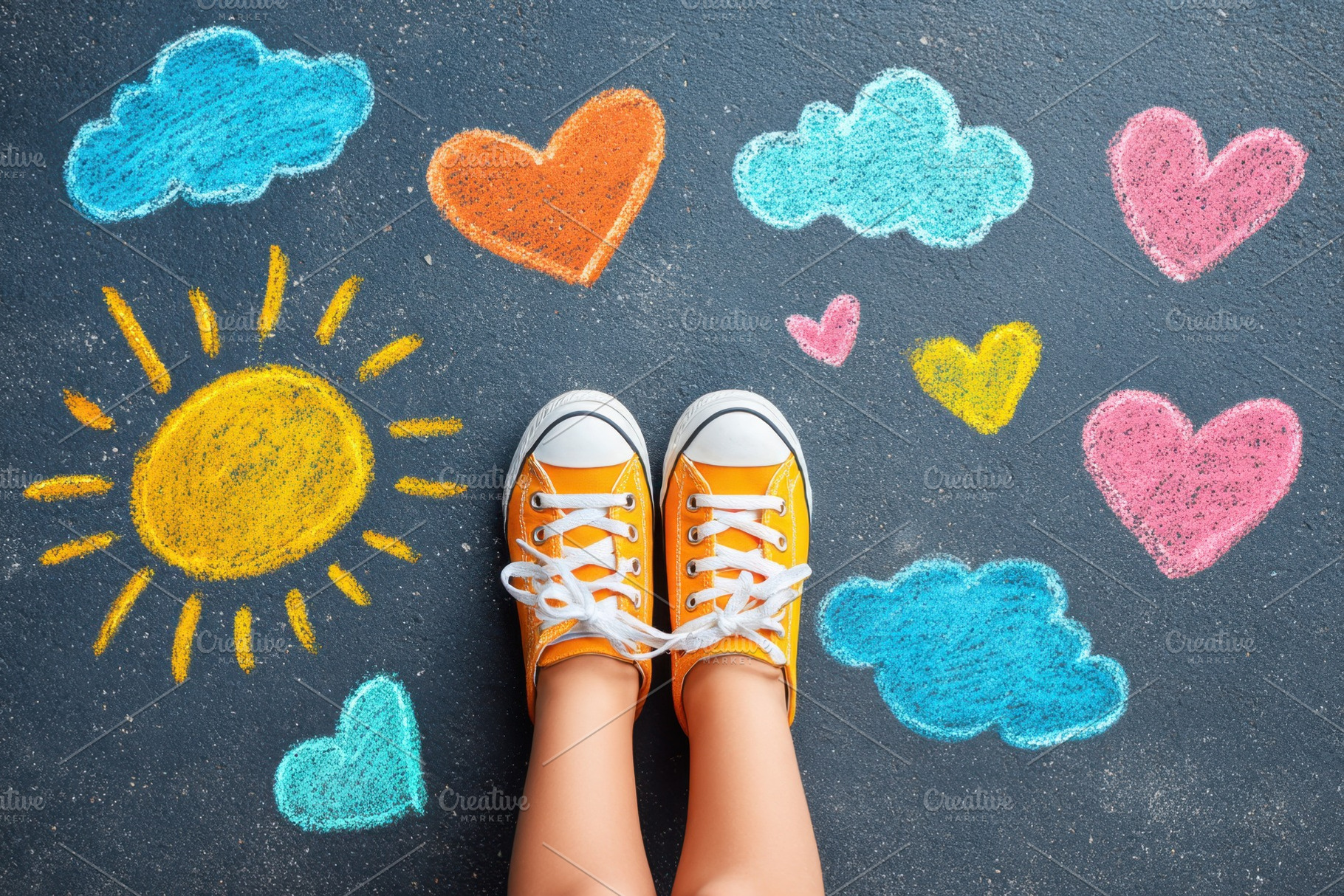 Colorful sidewalk art with sneakers, an Arts & Entertainment Photo by AlyaAnd