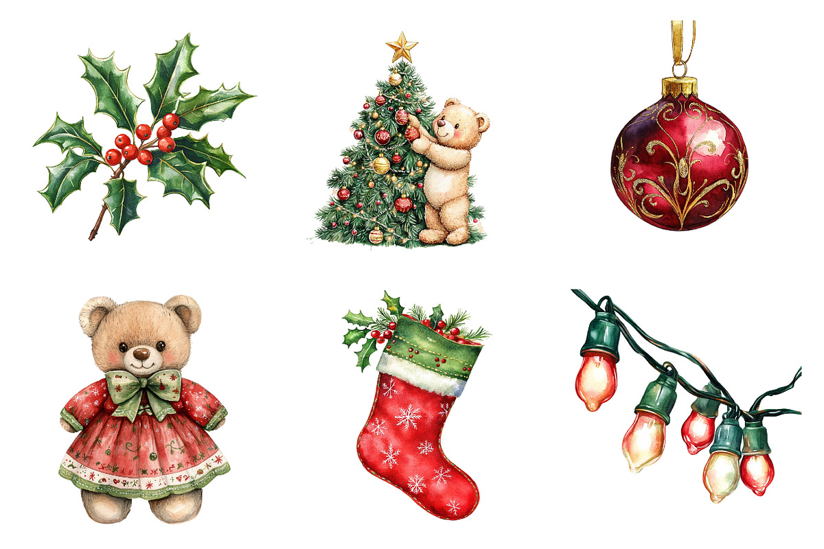 Watercolor Christmas Clipart Bundle, a Transportation Illustration by SinaCreation (Photo 5 of 6)