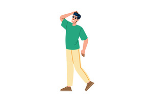 Young man walking and looking away, a Person Illustration by pikepicture