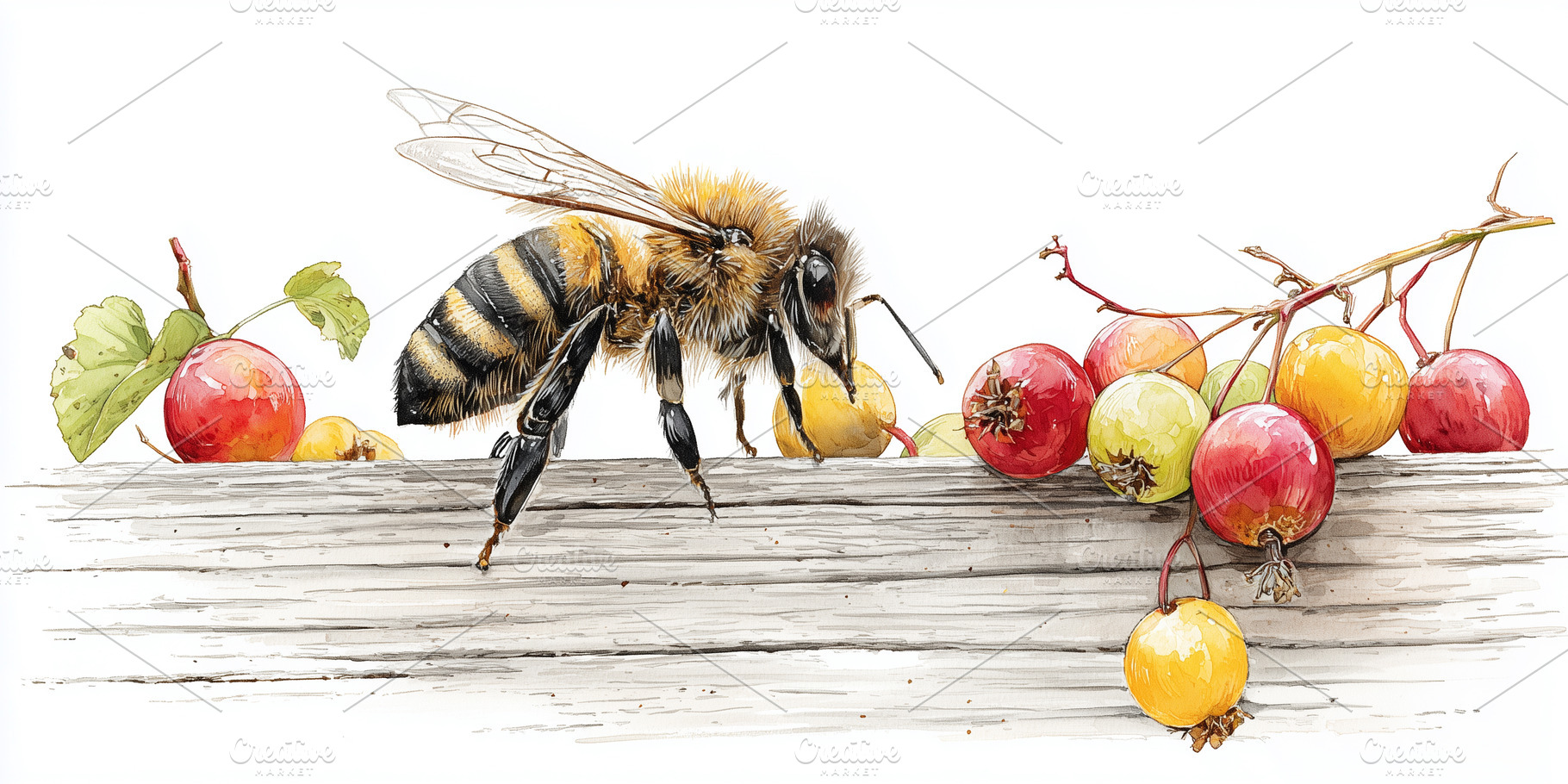 Detailed watercolor bee standing on, an Animal Photo by MistyDay