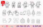 Santa & Elf Outline Clipart, a Decorative Illustration by Noey smiley (Thumbnail 2 of 6)