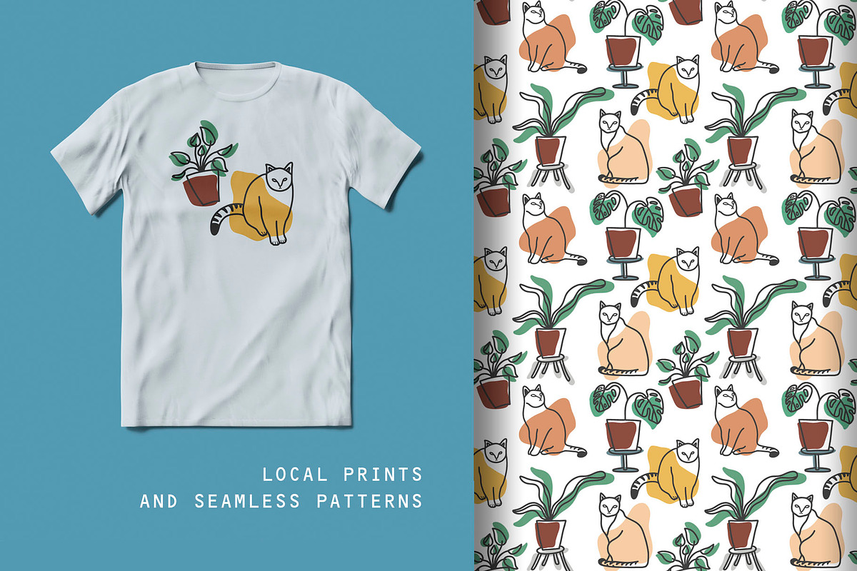 Line art plant and cat drawings, an Animal Illustration by eka panova (Photo 3 of 6)