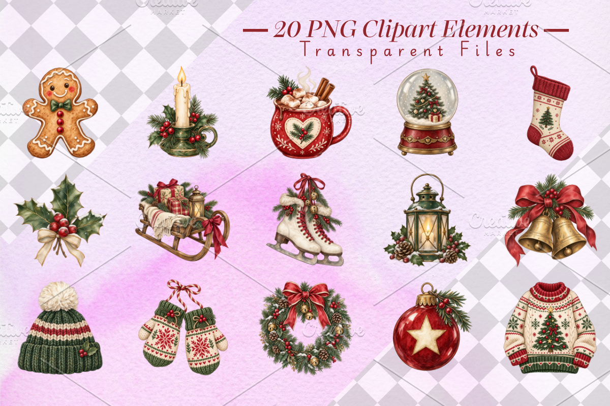Cute Christmas Decor Cliparts Vol-2, a Seasonal Illustration by Ink Gallery (Photo 3 of 9)