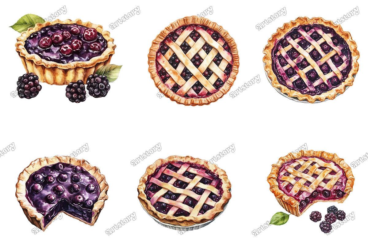Watercolor Mulberry Pie Clipart, an Illustration by designcity5 (Photo 2 of 5)