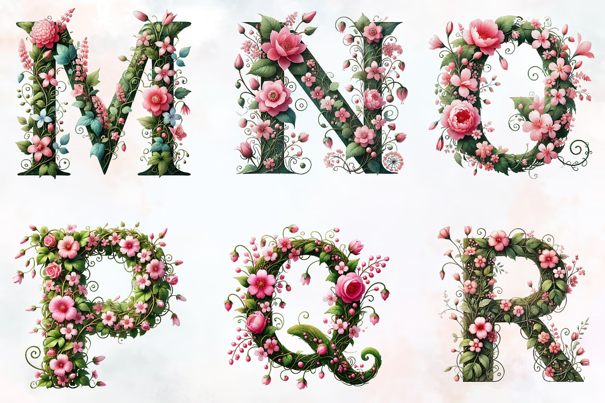 Watercolor Floral Alphabet Clipart, an Illustration by RobertsArt (Photo 2 of 7)