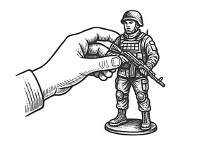 child hand holding toy soldier, an Illustration by AlexArt