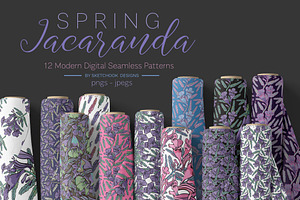 Spring Jacaranda Seamless Patterns