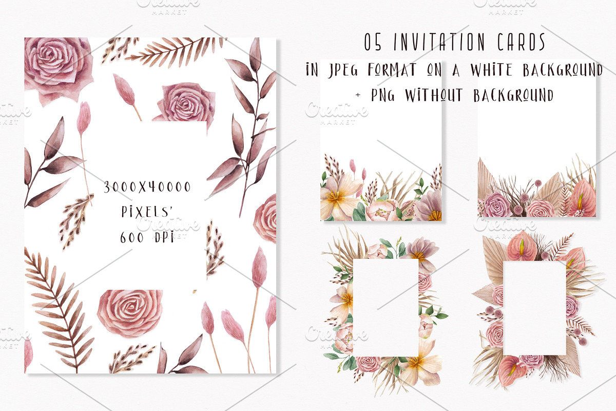 Watercolor set of tropical flowers, an Object Illustration by a_ptichkina (Photo 4 of 8)