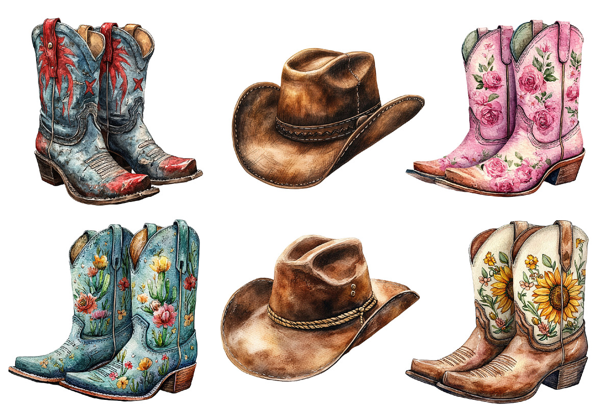 Cowboy Hat and Boots Clipart Bundle, an Illustration by Designworld (Photo 2 of 7)