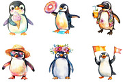 Watercolor Summer Penguin Clipart, a Seasonal Illustration by Designking (Thumbnail 3 of 5)