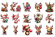 Christmas Funny Reindeer Clipart, an Illustration by Designking (Thumbnail 2 of 5)