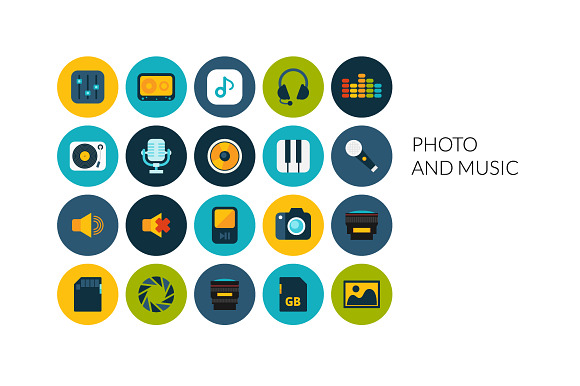 Flat Icons Set Photo And Music