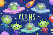Cute Aliens Clipart Illustrations, an Illustration by Doodle and Stitch (Thumbnail 1 of 3)