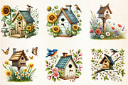Watercolor Spring Bird Houses, a Seasonal Illustration by DreamArtGraphic (Thumbnail 2 of 5)