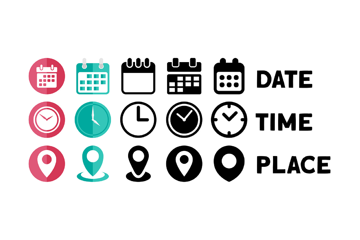 Date, Time, Address or Place Icons, an Icon by Lucky Xtian